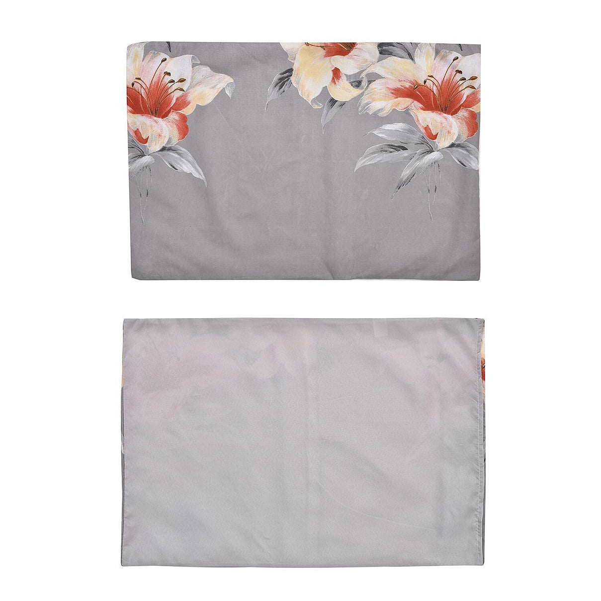 3 Piece Set - Floral Pattern Comforter with 2 Pillowcases (Double Size 200x200 Cm) - Grey 7263465 6