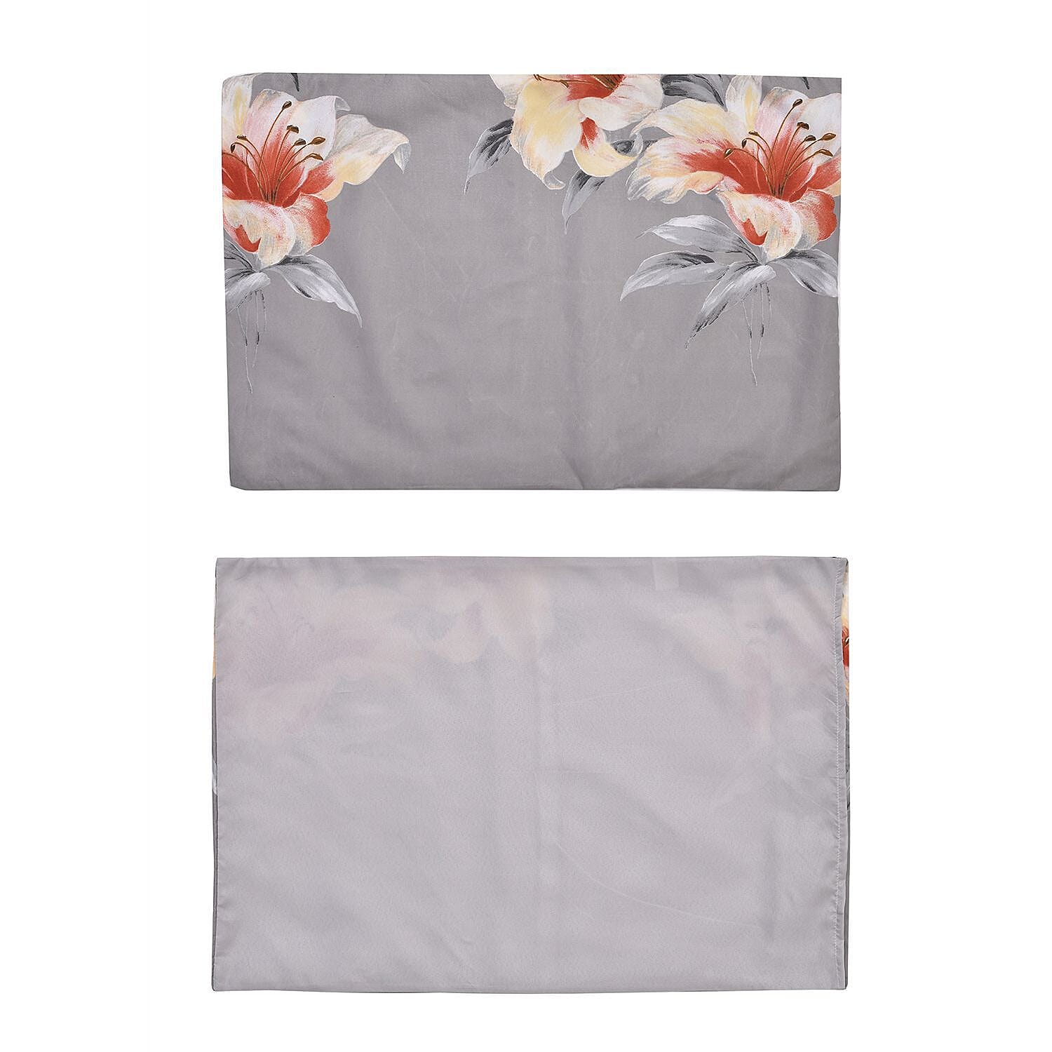 3 Piece Set - Floral Pattern Comforter with 2 Pillowcases (Double Size 200x200 Cm) - Grey 7263465 6