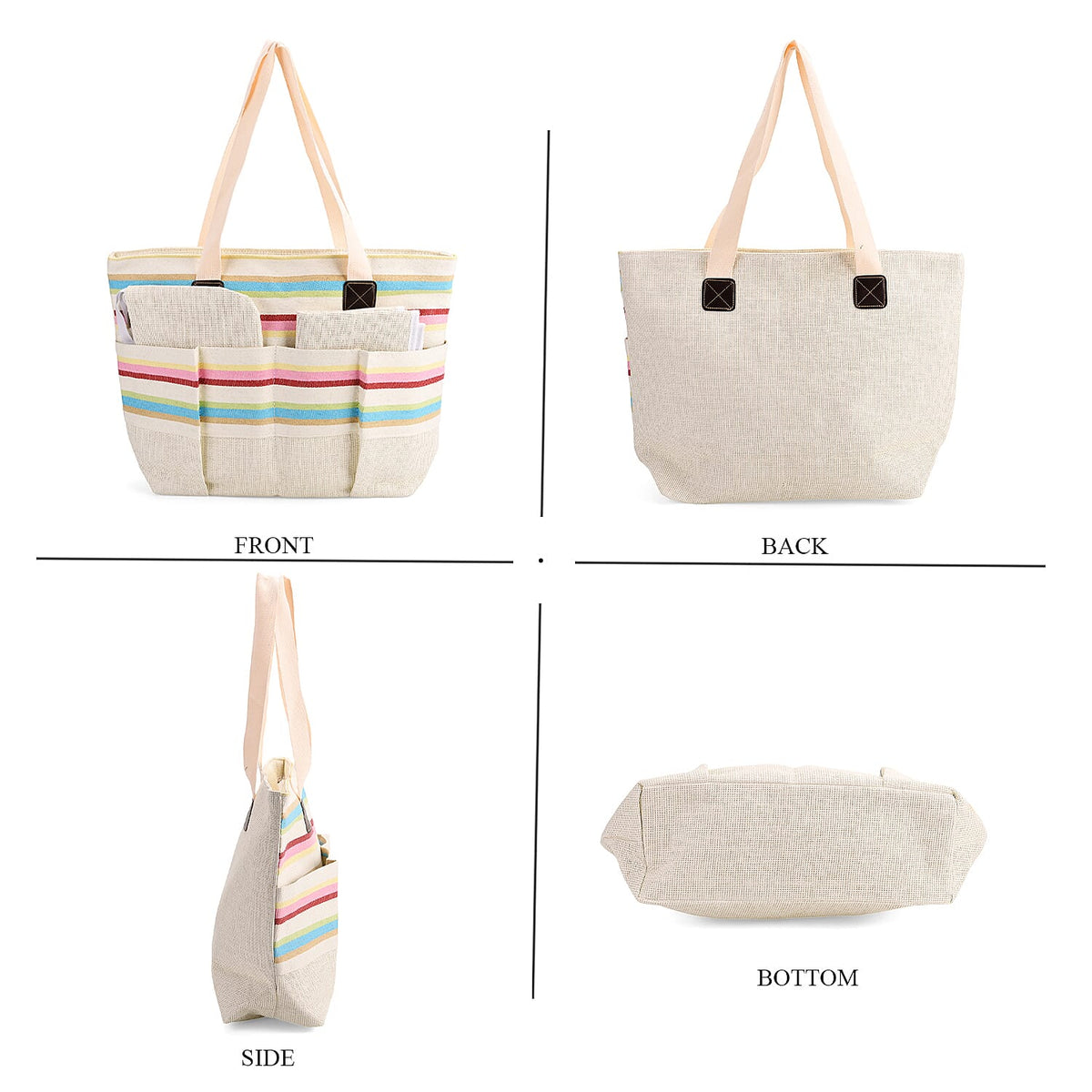 Set of 3: Fringe Color Striped Tote Bag, Pouch &amp; Picnic Mat V32515681 3
