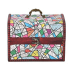 Set of 3 Geometric Pattern Wooden Chest Boxes - Multi