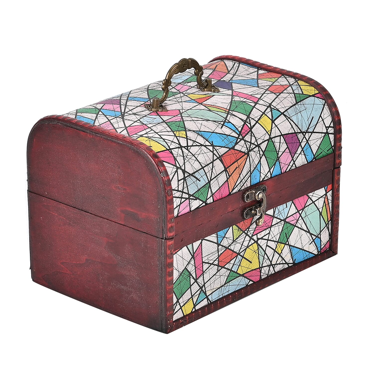 Set of 3 Geometric Pattern Wooden Chest Boxes - Multi 7566898 3
