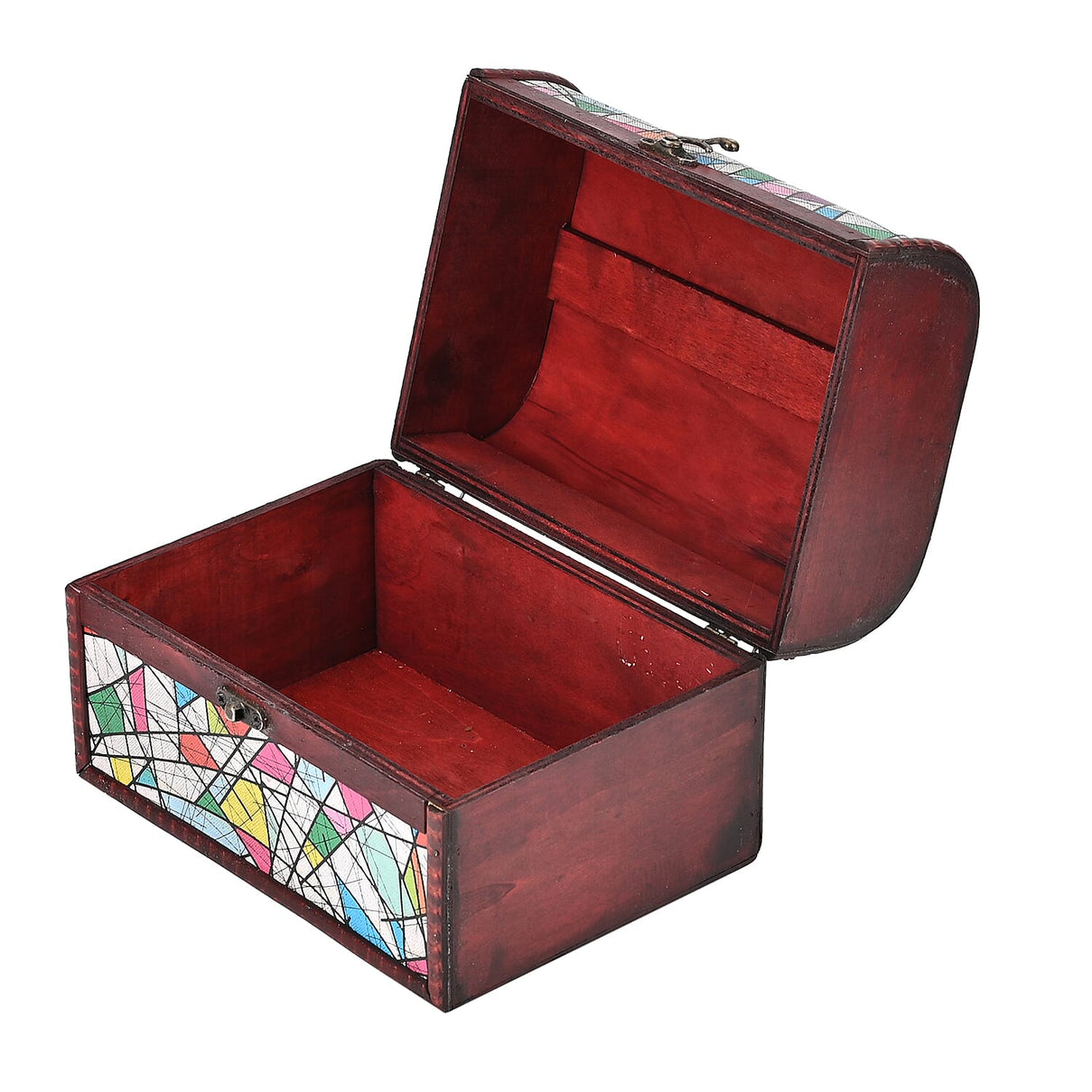 Set of 3 Geometric Pattern Wooden Chest Boxes - Multi 7566898 5