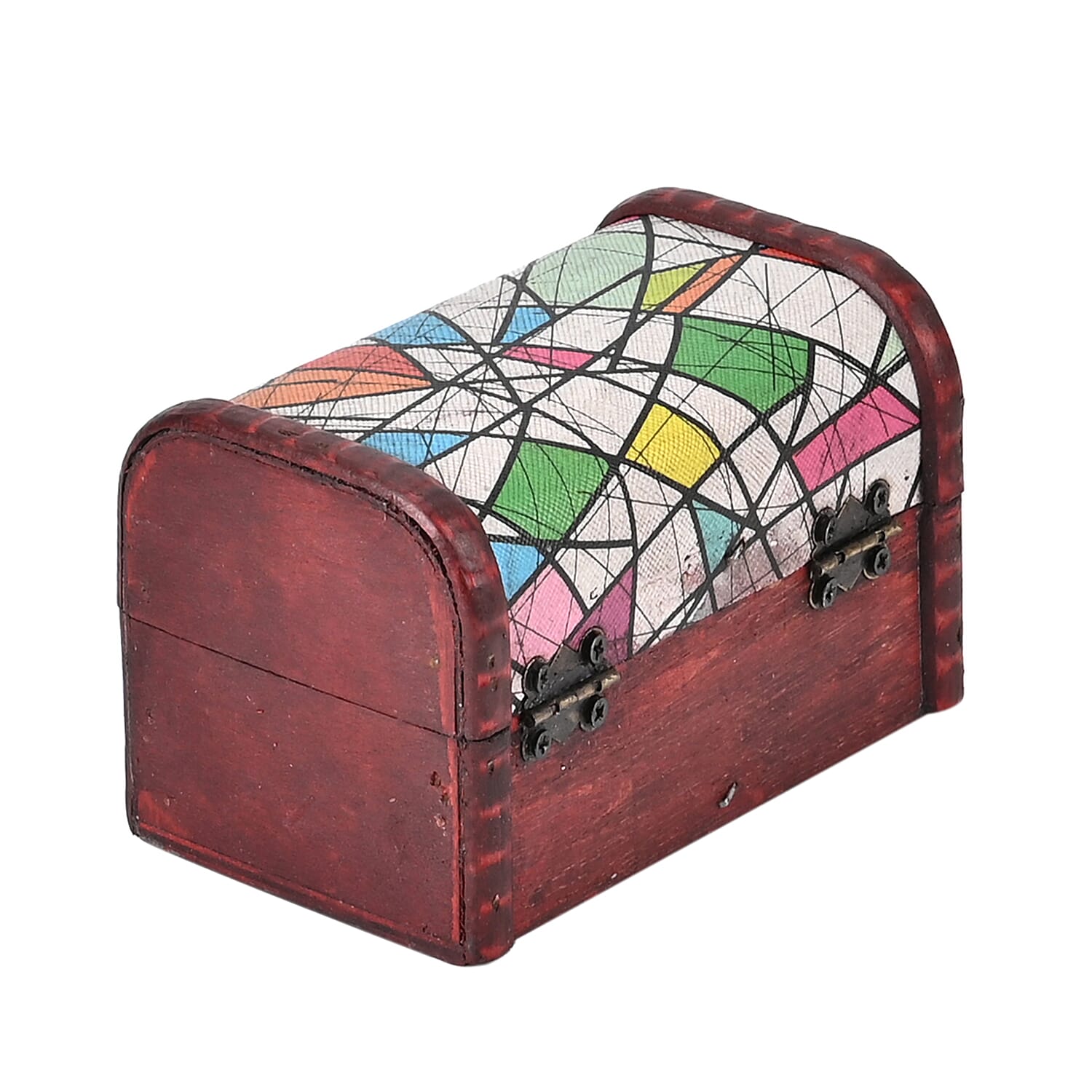 Set of 3 Geometric Pattern Wooden Chest Boxes - Multi 7566898 7