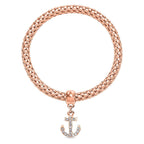 Set of 3 -  Simulated Diamond and White Austrian Crystal Pave Bracelet (Size 7.5 Stretchable) With Charms in Three-Tone