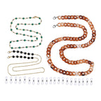 Set of 3 - Glasses Chain in Different Styles Each with 20 Pcs Rubber (Length-70cm) - Brown,Black & Green
