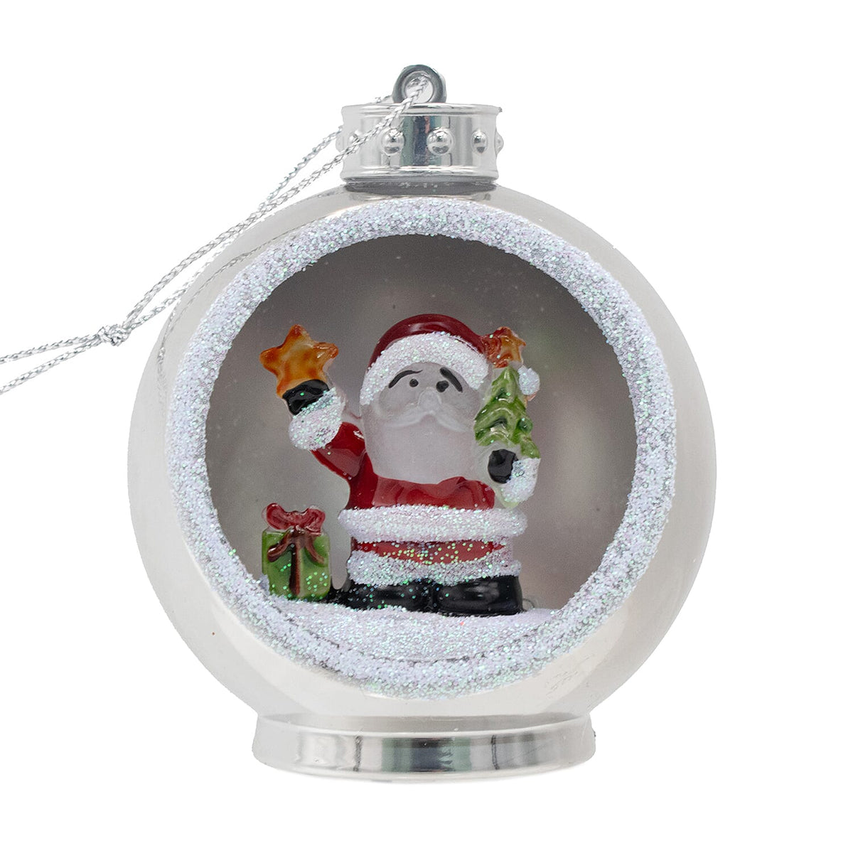 Set of 3 Hanging Light Up Baubles with Christmas Scene - Silver - Batteries Included 7551556 2