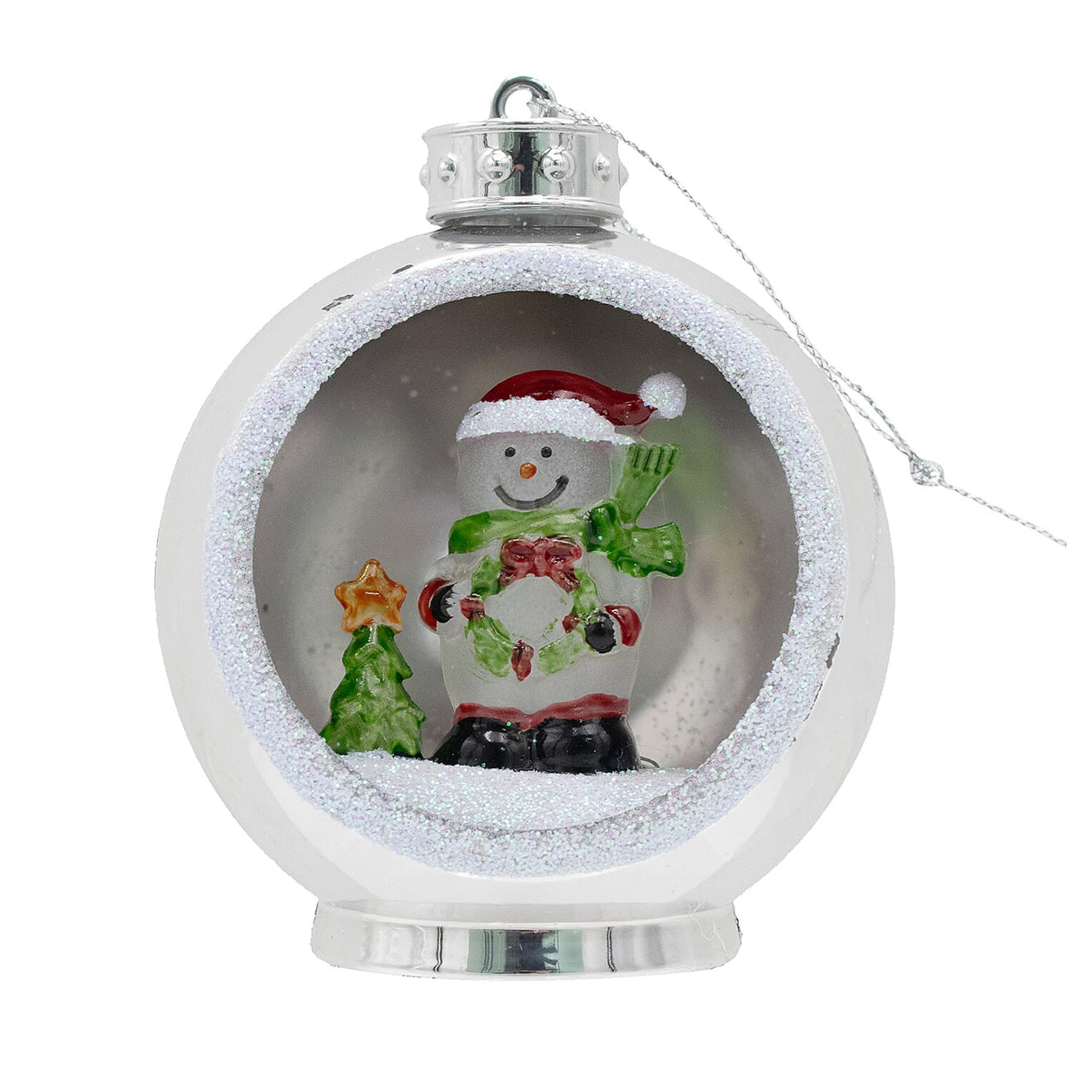 Set of 3 Hanging Light Up Baubles with Christmas Scene - Silver - Batteries Included 7551556 3