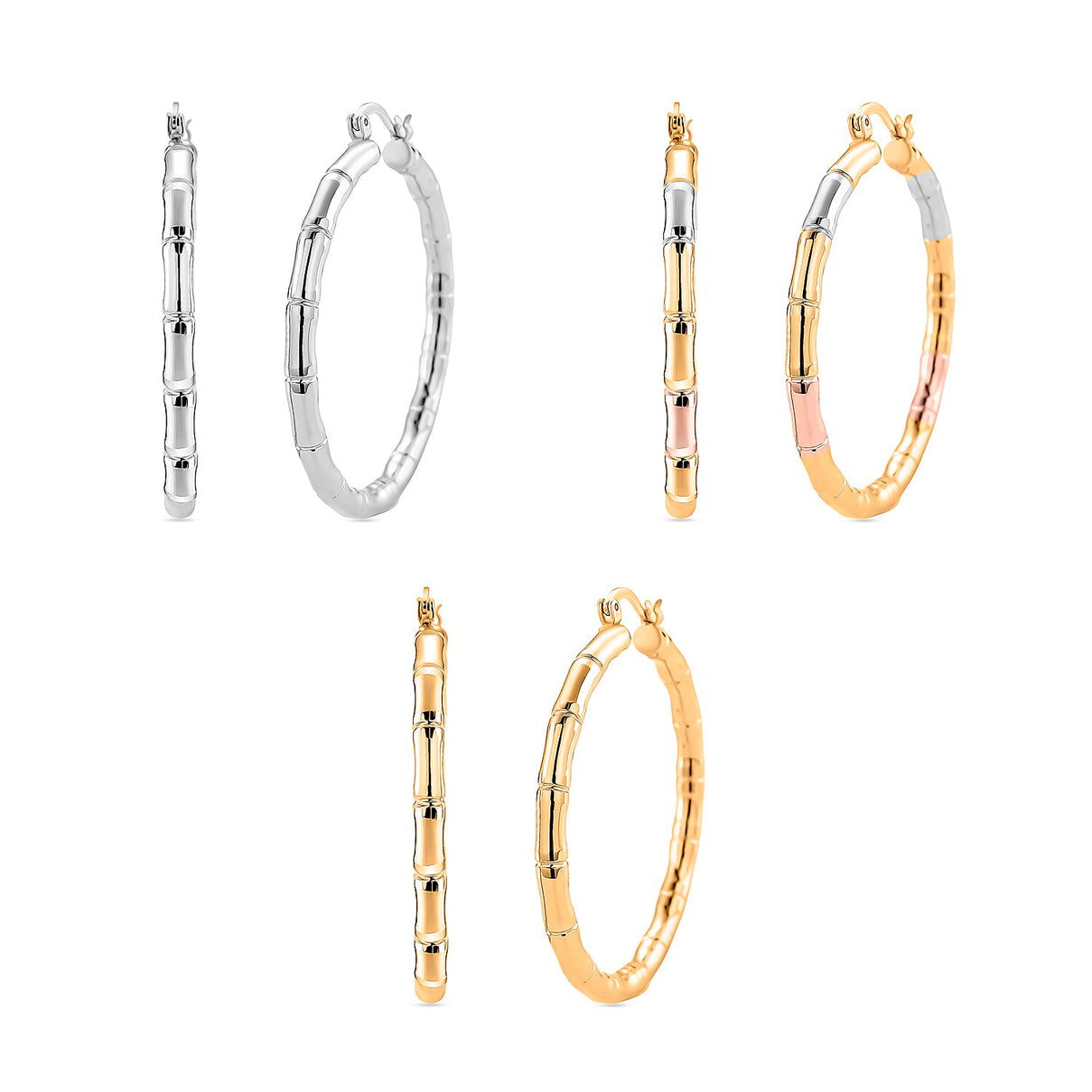 Set of 3 - Hoop Earrings with Clasp in Tri Colour Tone 4423828 0