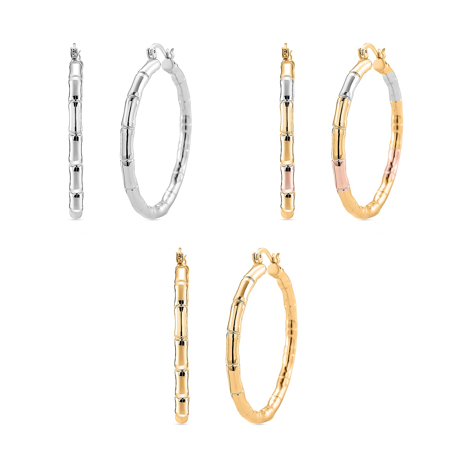 Set of 3 - Hoop Earrings with Clasp in Tri Colour Tone 4423828 0