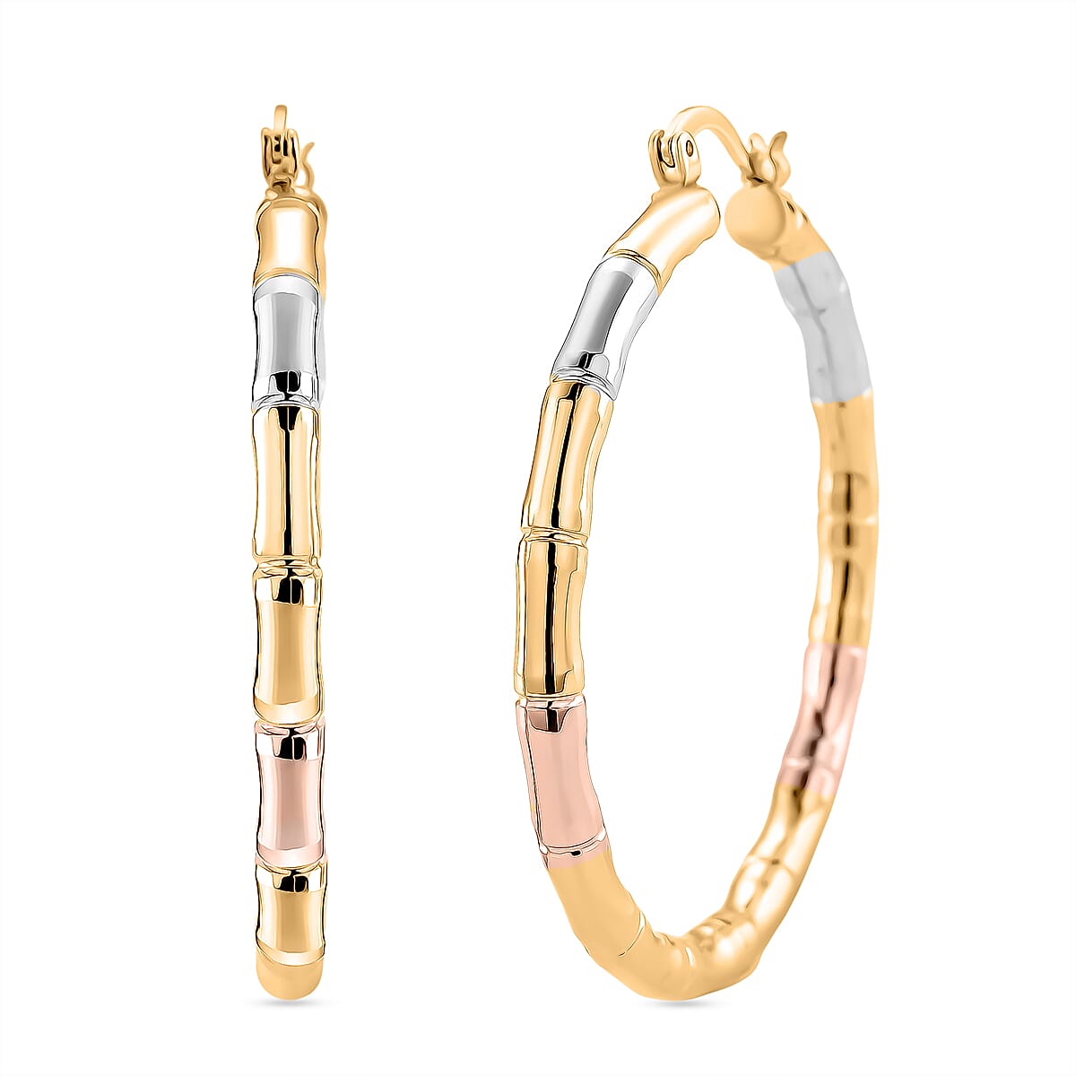 Set of 3 - Hoop Earrings with Clasp in Tri Colour Tone 4423828 8