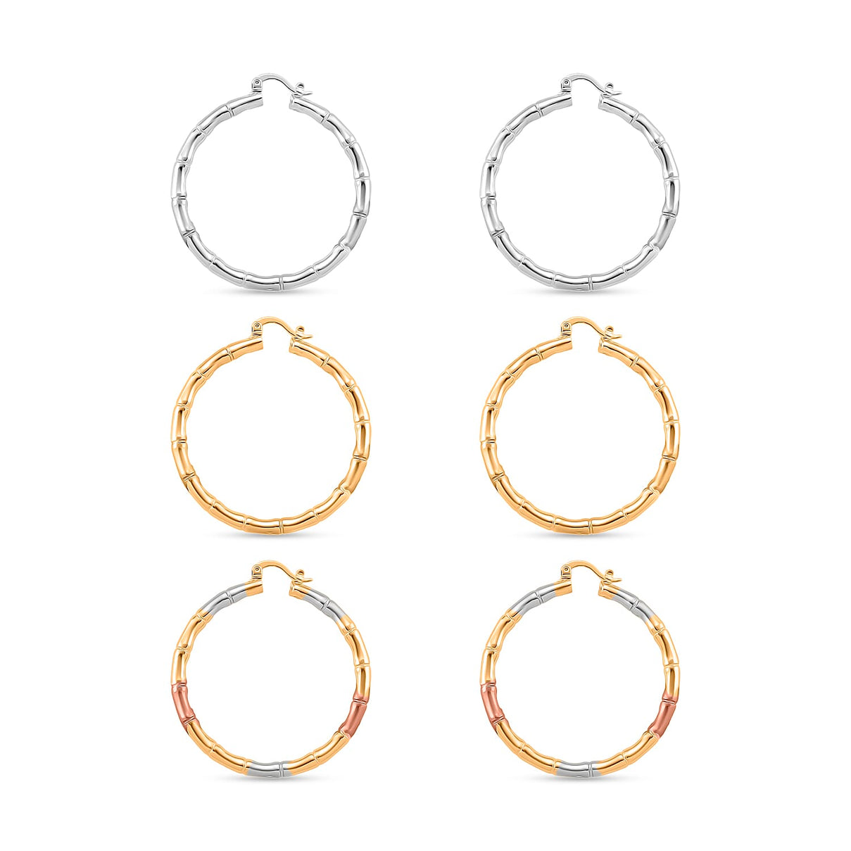 Set of 3 - Hoop Earrings with Clasp in Tri Colour Tone 4423828 9