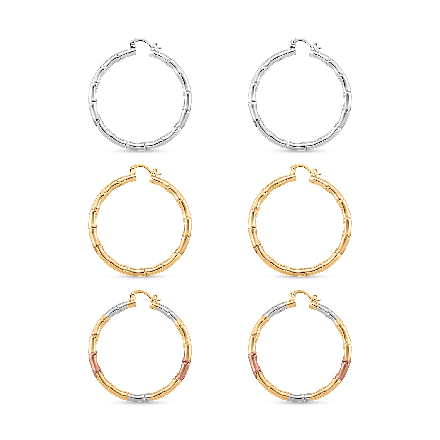 Set of 3 - Hoop Earrings with Clasp in Tri Colour Tone 4423828 9