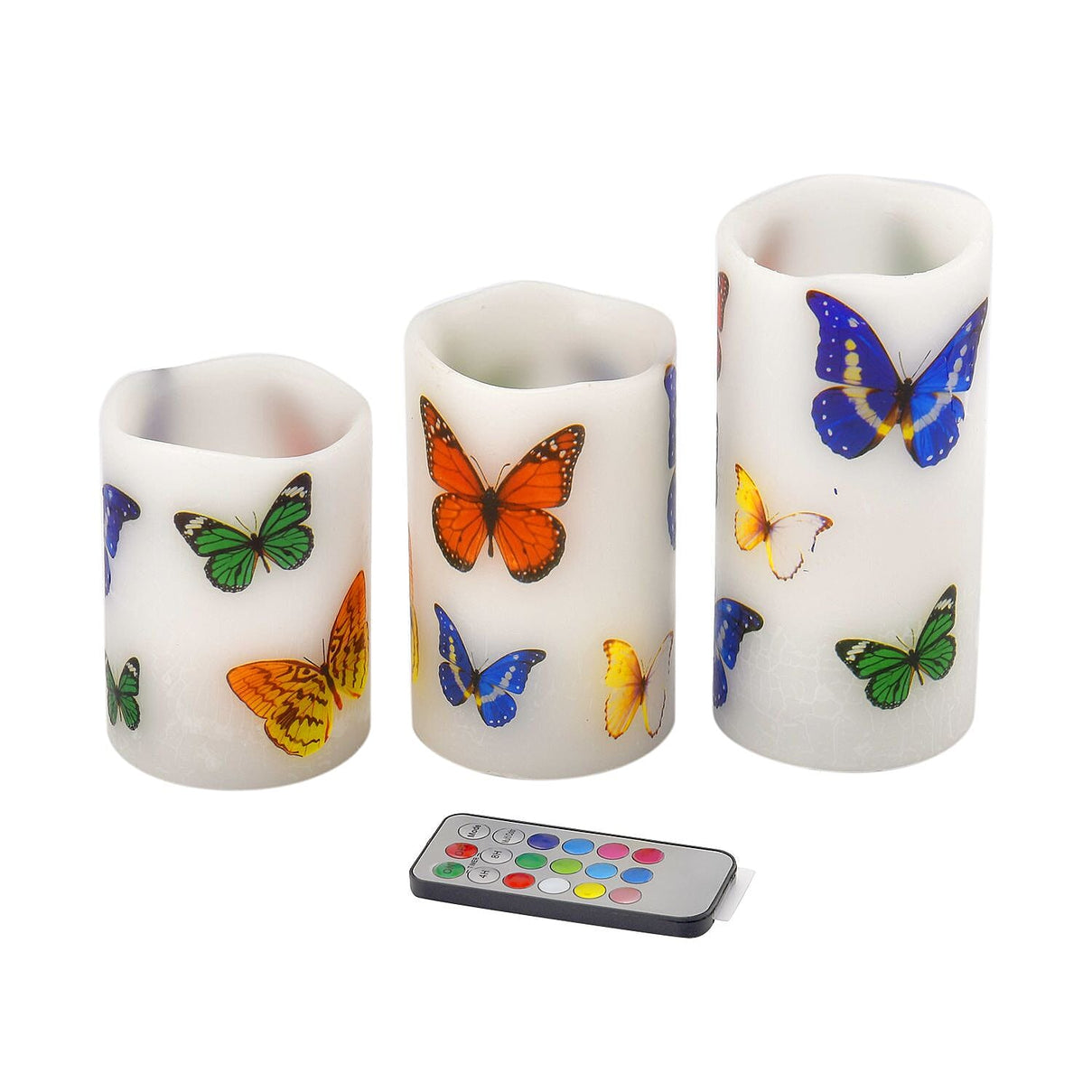 Set of 3 - LED Colour Changing Butterfly Pattern Candle with Remote (AAA Battery Not Inc.) - Multi 7258341 0