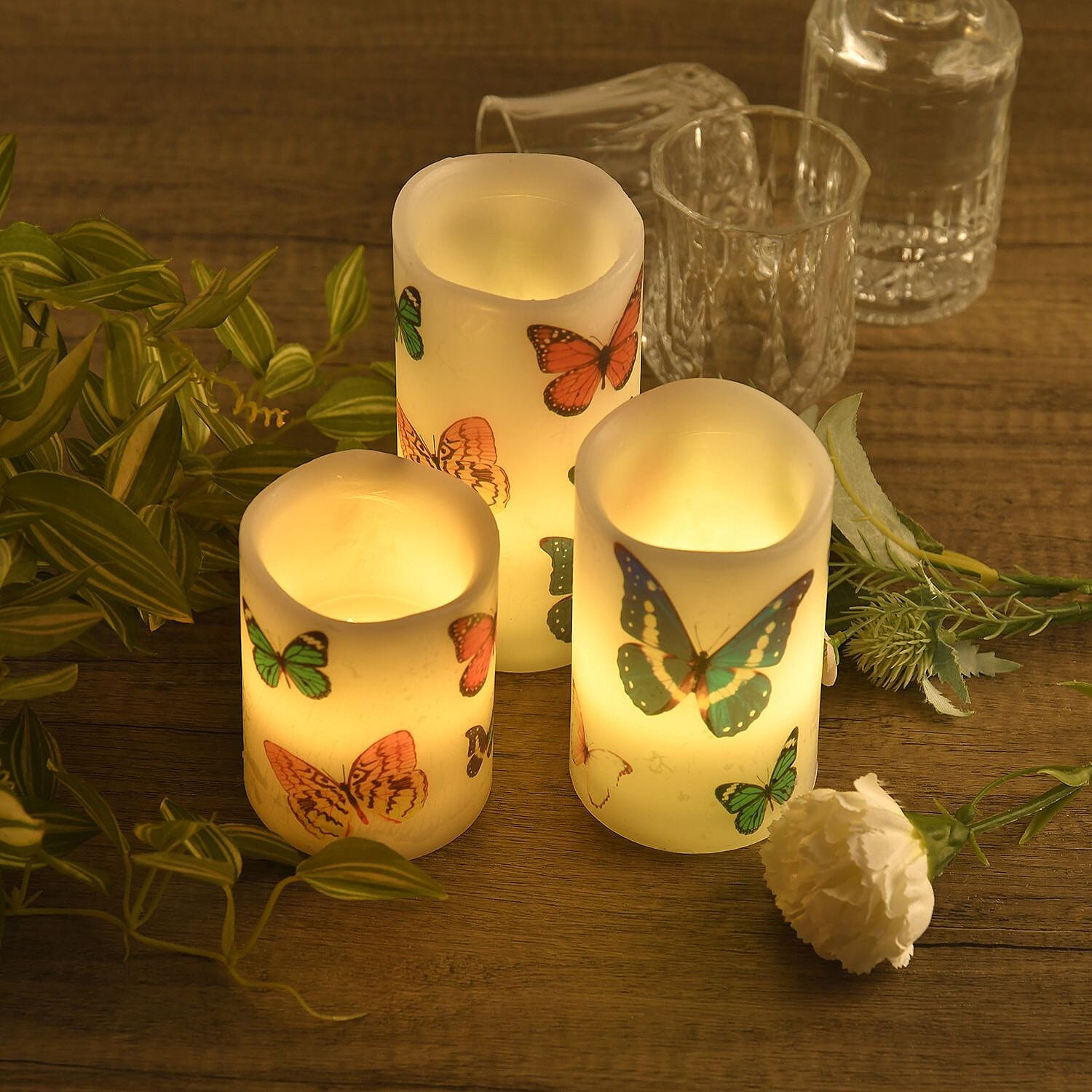Set of 3 - LED Colour Changing Butterfly Pattern Candle with Remote (AAA Battery Not Inc.) - Multi 7258341 1