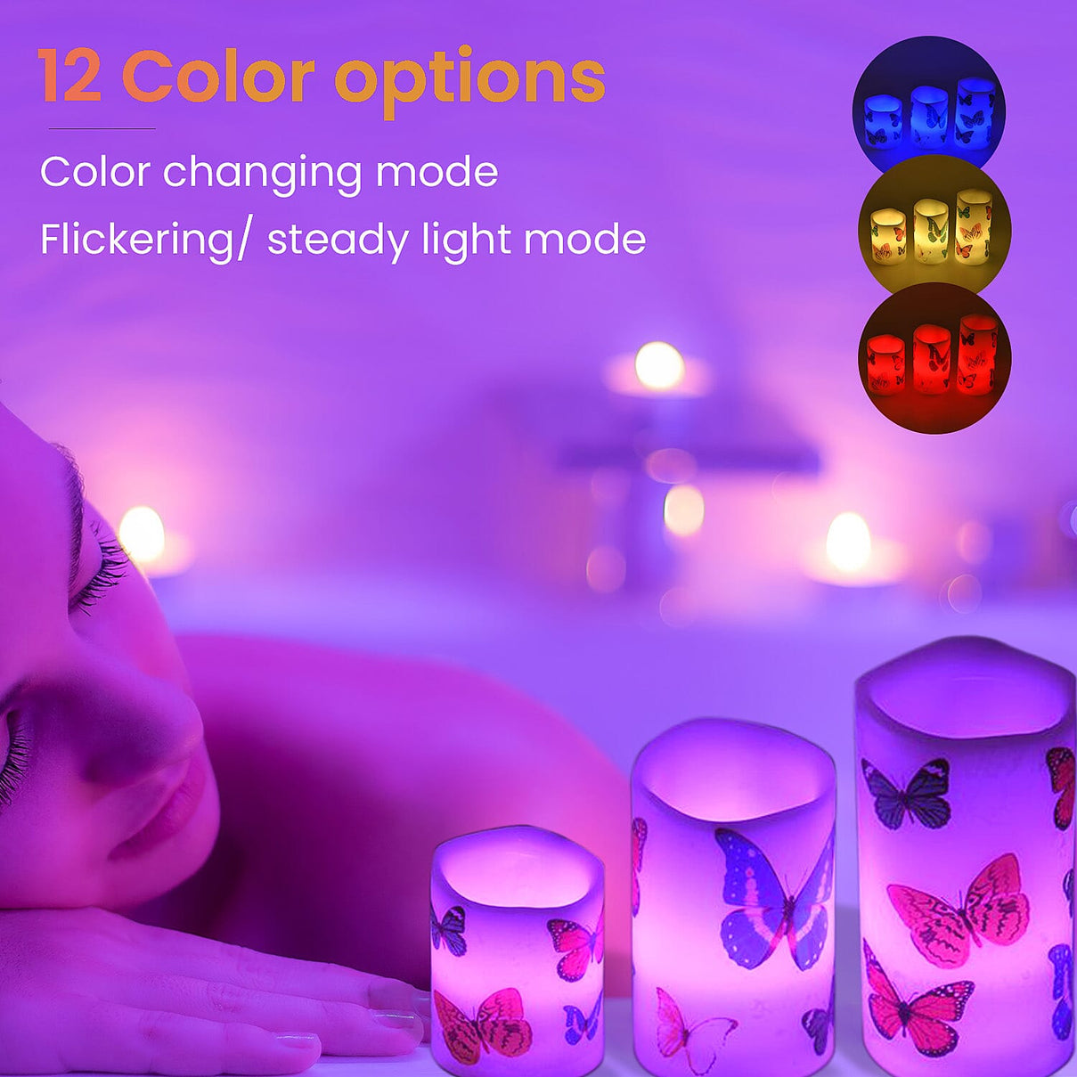 Set of 3 - LED Colour Changing Butterfly Pattern Candle with Remote (AAA Battery Not Inc.) - Multi 7258341 3