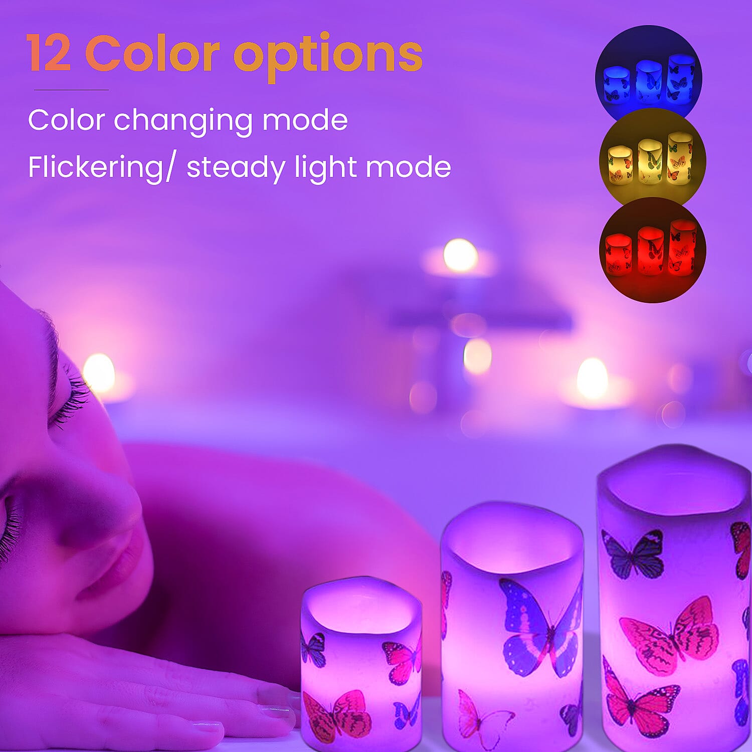 Set of 3 - LED Colour Changing Butterfly Pattern Candle with Remote (AAA Battery Not Inc.) - Multi 7258341 3