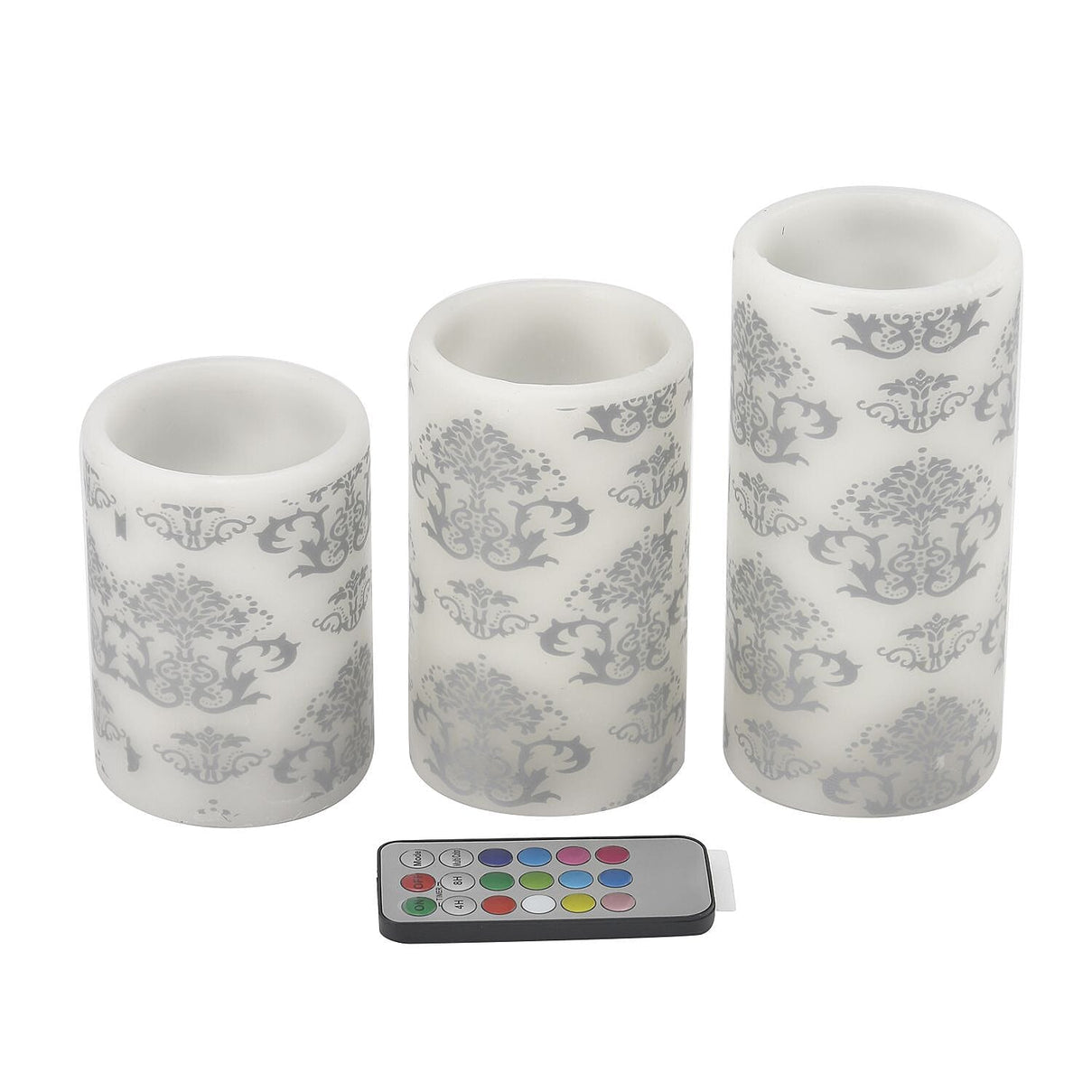 Set of 3 - LED Colour Changing Damask Pattern Candle with Remote (AAA Battery Not Inc.) - Multi 7258367 0