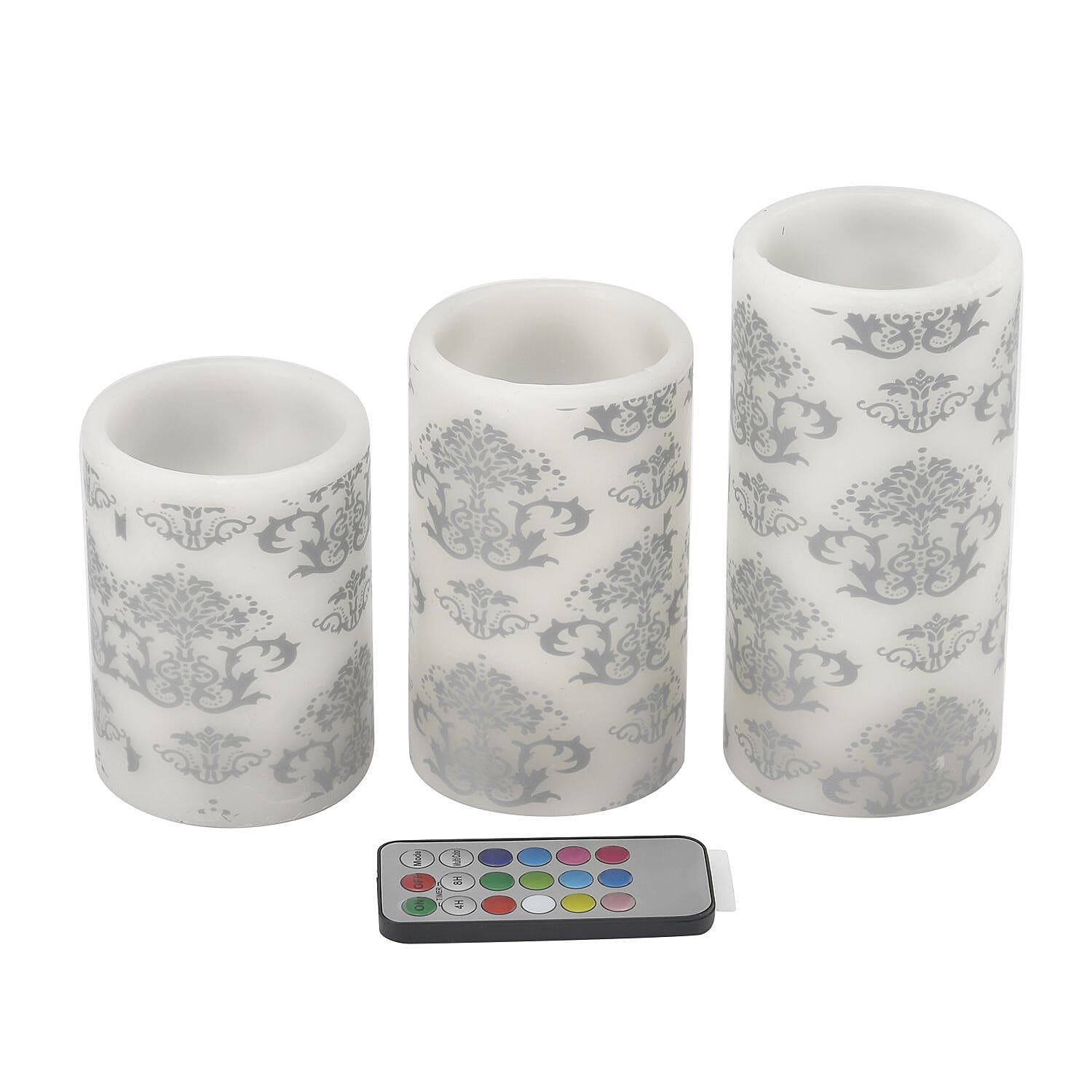 Set of 3 - LED Colour Changing Damask Pattern Candle with Remote (AAA Battery Not Inc.) - Multi 7258367 0