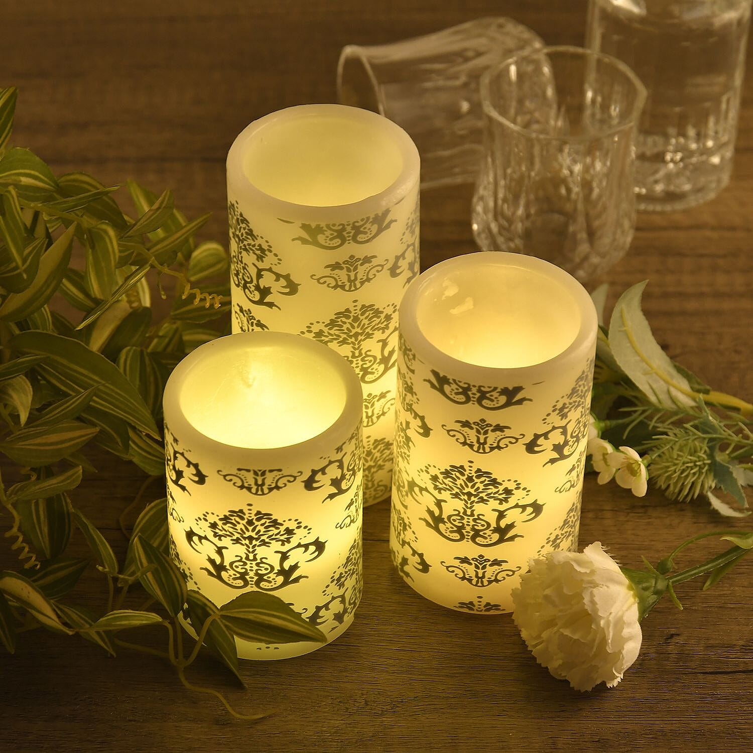 Set of 3 - LED Colour Changing Damask Pattern Candle with Remote (AAA Battery Not Inc.) - Multi 7258367 1