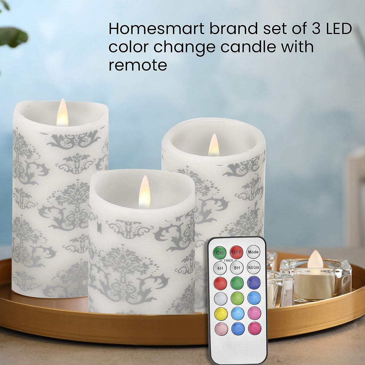 Set of 3 - LED Colour Changing Damask Pattern Candle with Remote (AAA Battery Not Inc.) - Multi 7258367 2