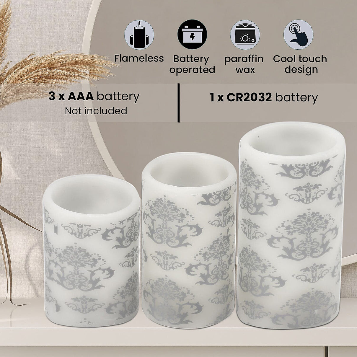 Set of 3 - LED Colour Changing Damask Pattern Candle with Remote (AAA Battery Not Inc.) - Multi 7258367 4
