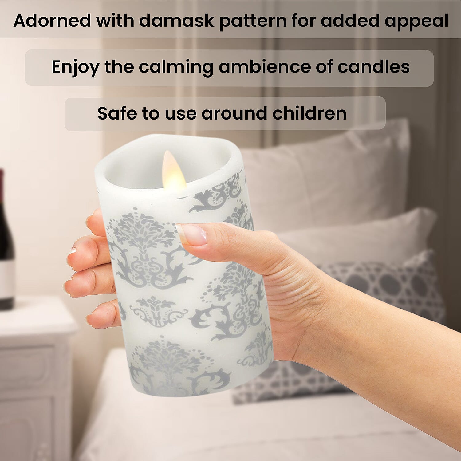 Set of 3 - LED Colour Changing Damask Pattern Candle with Remote (AAA Battery Not Inc.) - Multi 7258367 5