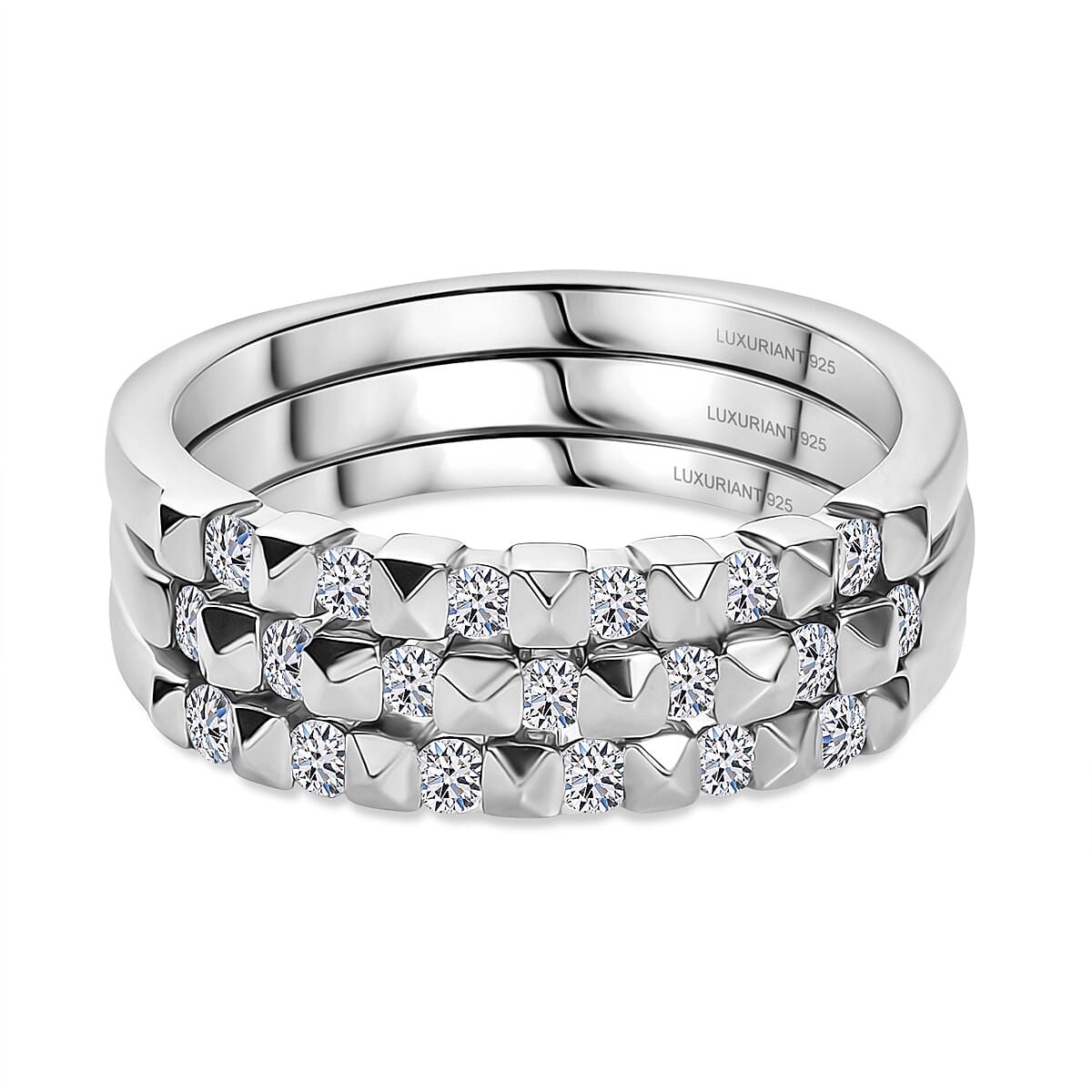 LUXURIANT 0.5 Ct. Lab Grown Diamond Band Ring in Rhodium Overlay Sterling Silver V32647465 0