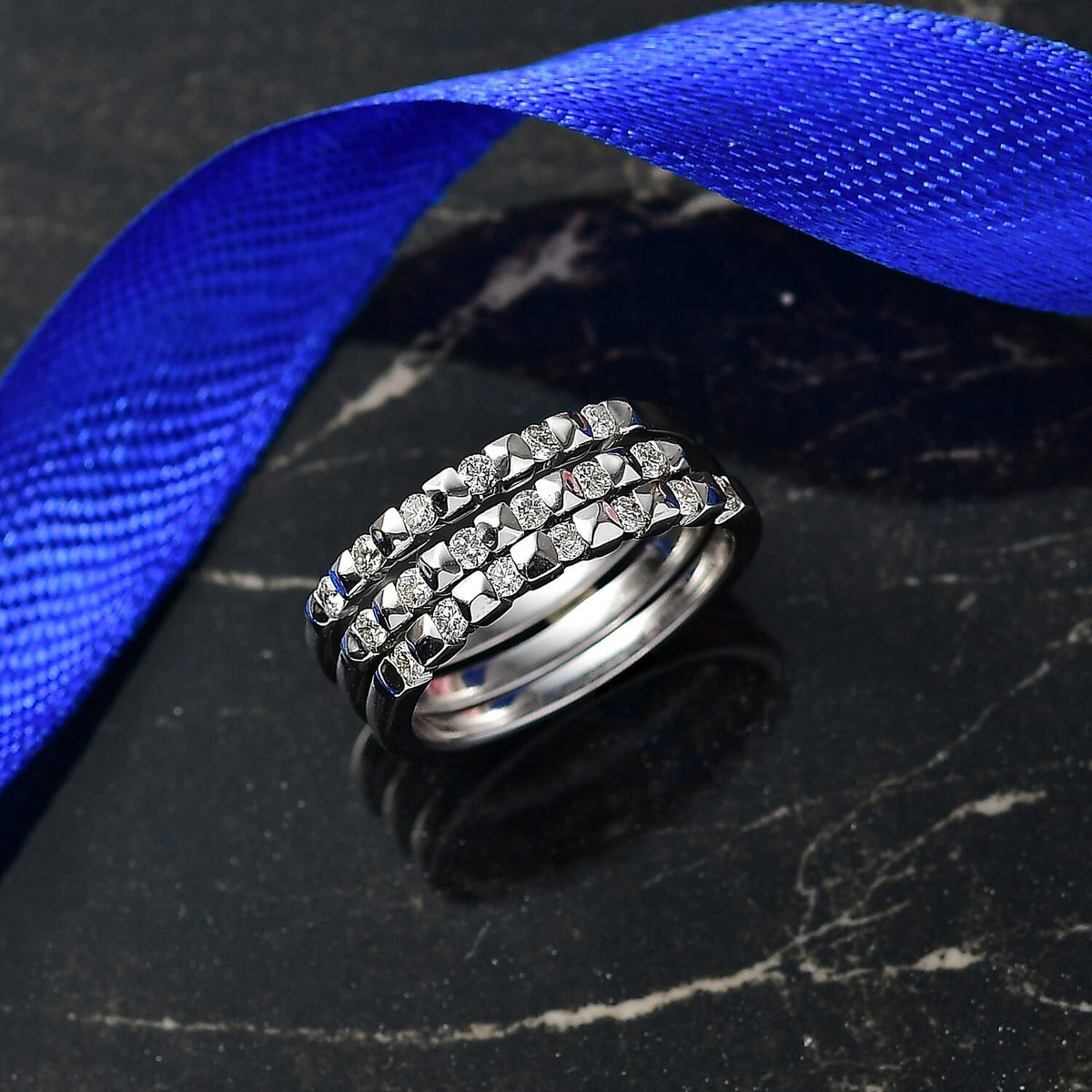 LUXURIANT 0.5 Ct. Lab Grown Diamond Band Ring in Rhodium Overlay Sterling Silver V32647465 2