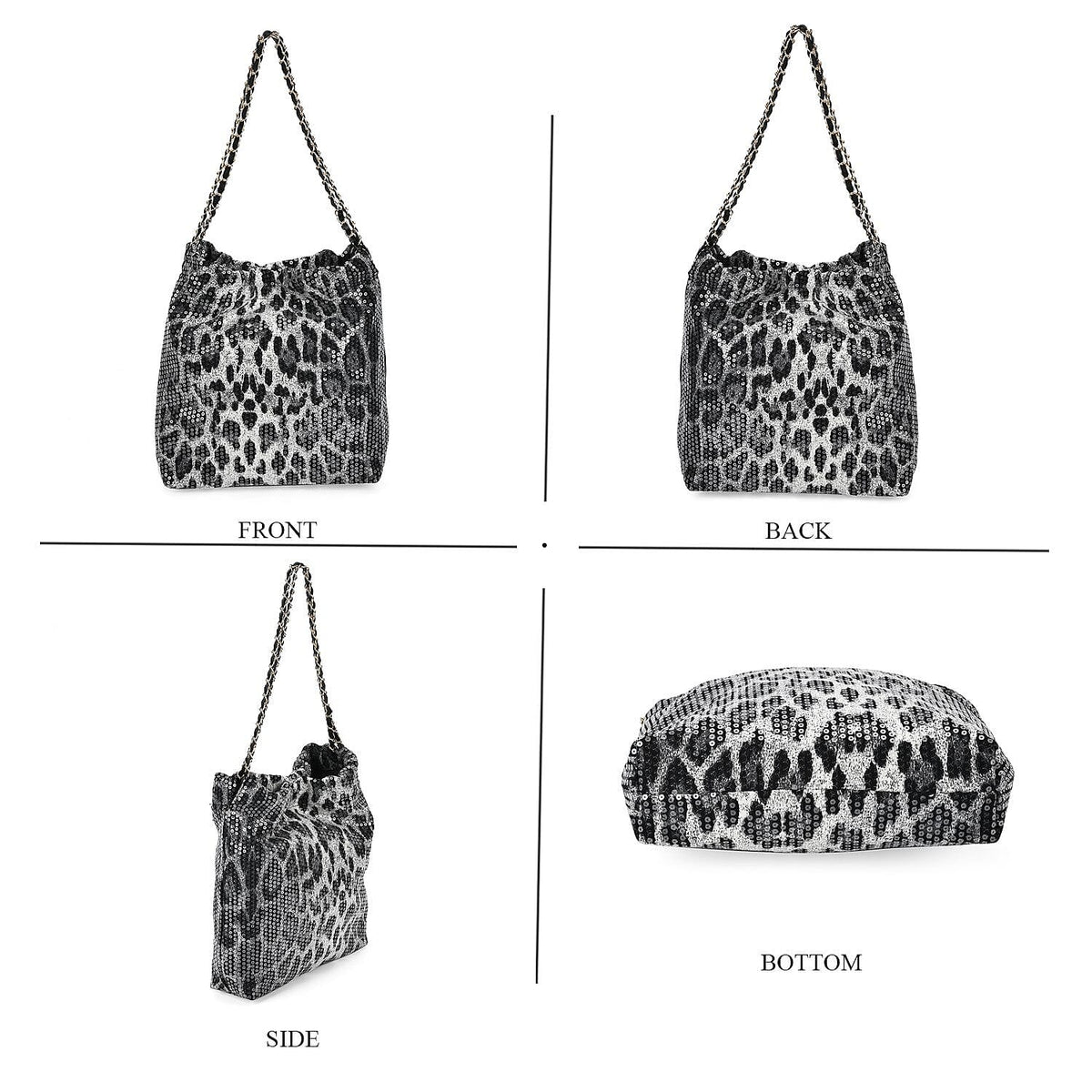 Set of 3 Leopard Print Sequin Bag (Includes Shoulder Bag, Crossbody Bag - Clutch Bag) - Grey 7618655 2