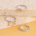 Set of 3 - LucyQ Ocean, Button and Triple Drip Ring in Rhodium Plated Sterling Silver, Silver Wt 8.00 Gms.