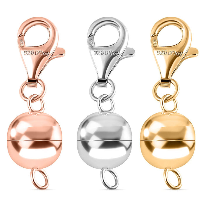 Set of 3 Magnetic Lock in Rhodium, Yellow Gold and Rose Gold Plated Sterling Silver 4266437 1