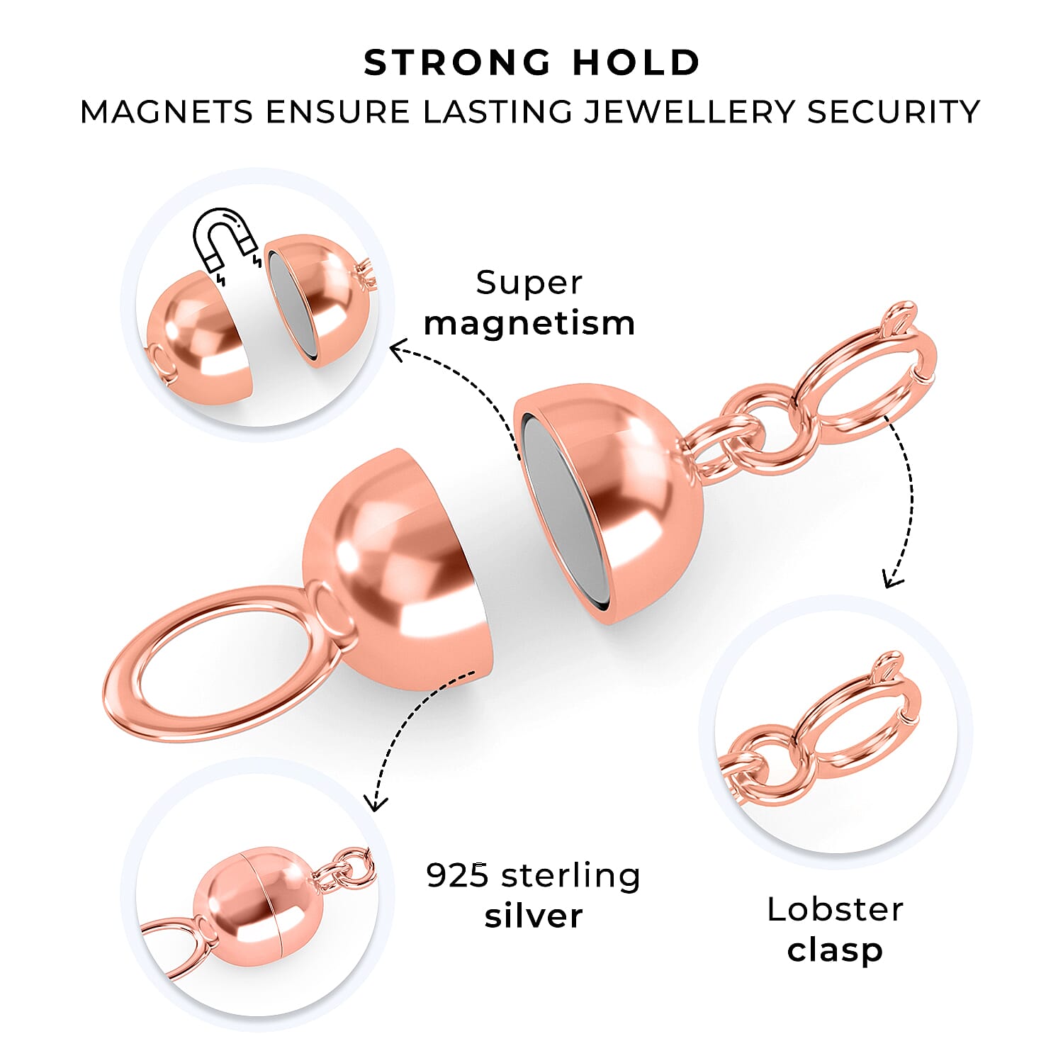 Set of 3 Magnetic Lock in Rhodium, Yellow Gold and Rose Gold Plated Sterling Silver V32528931 2