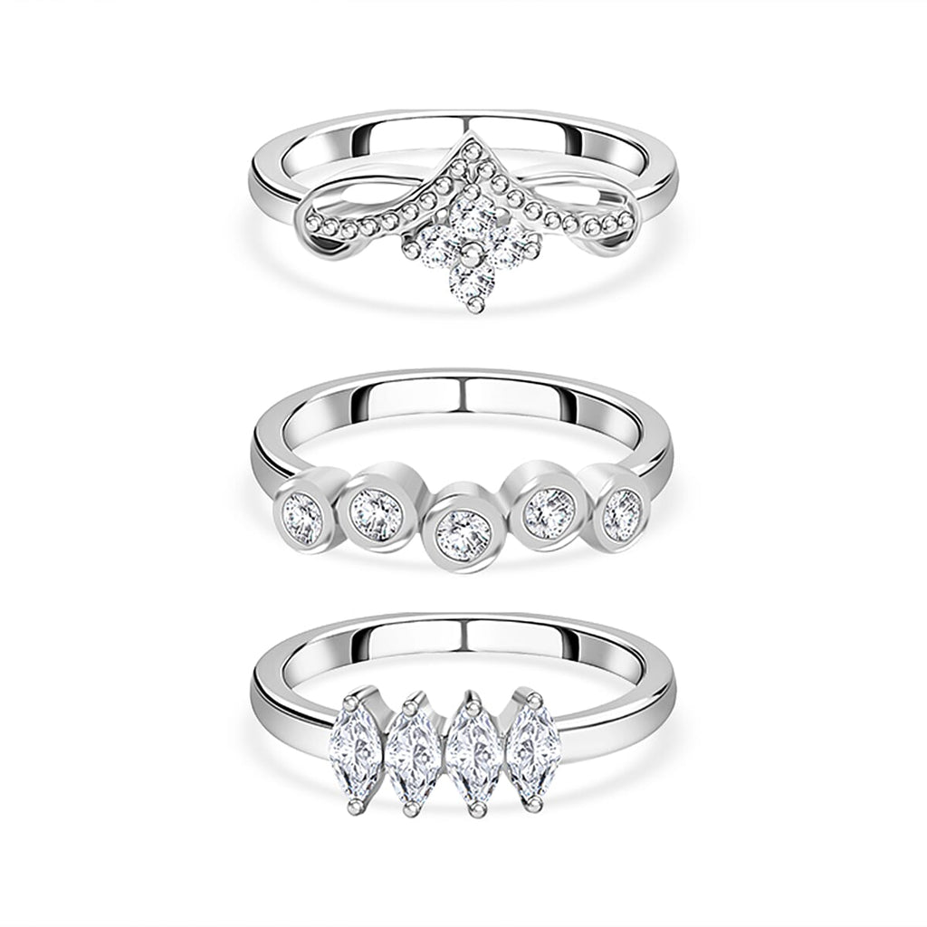 Set of 3 - Moissanite Ring in Rhodium Overlay Sterling Silver  1.01 Ct, Silver Wt.8.30 Gms.
