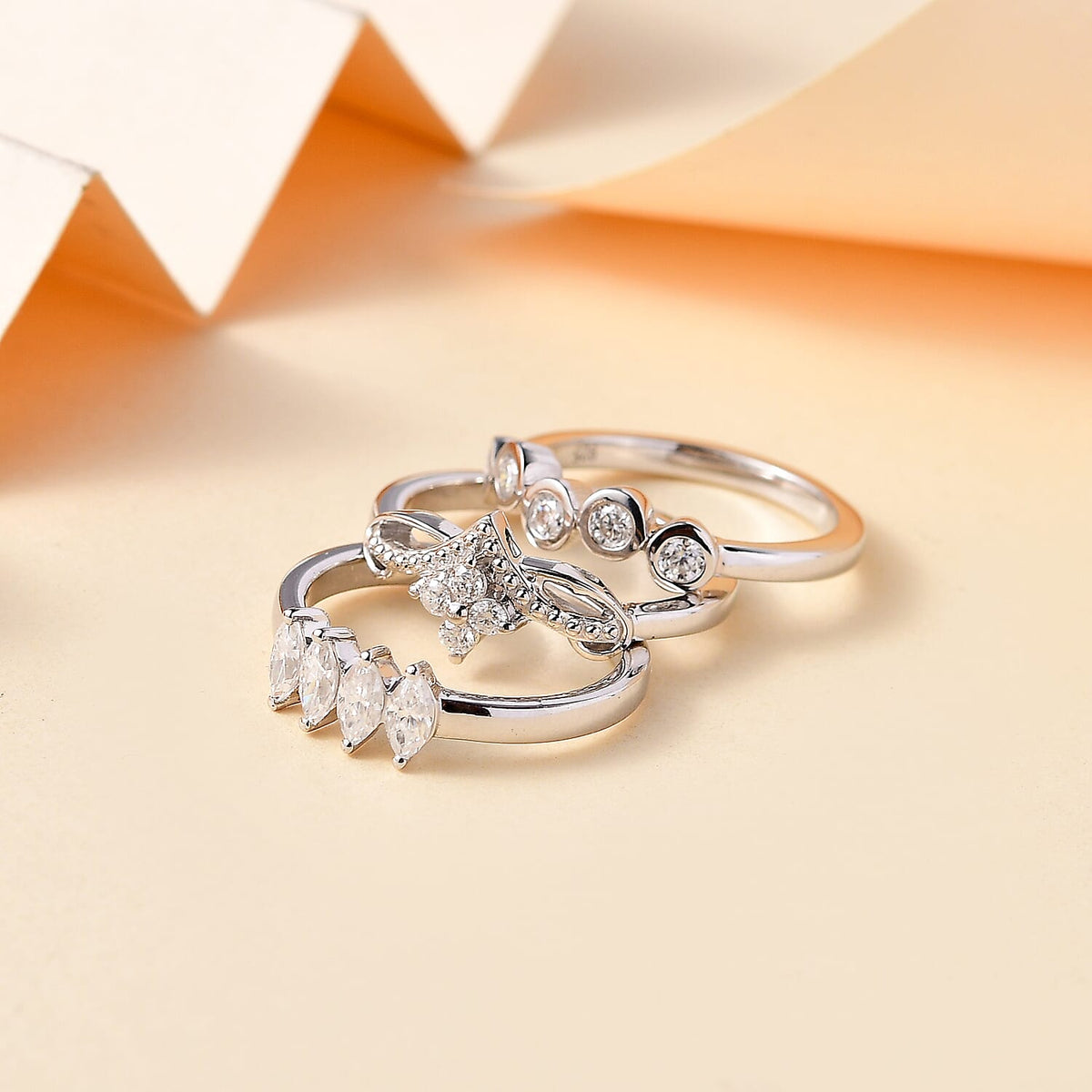 Set of 3 - Moissanite Fancy Ring in Rhodium Overlay Sterling Silver 1.01 Ct. 4297860 1