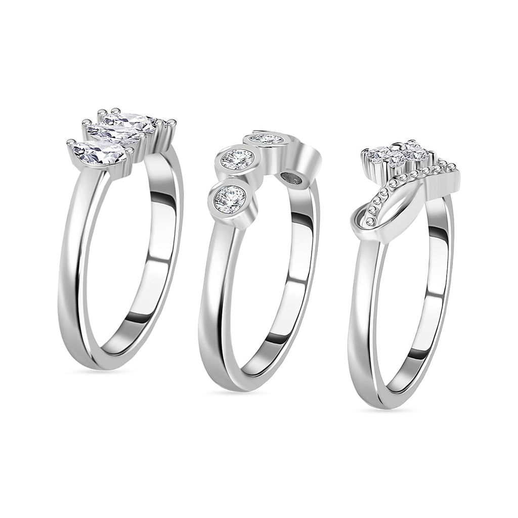 Set of 3 - Moissanite Ring in Rhodium Overlay Sterling Silver  1.01 Ct, Silver Wt.8.30 Gms.