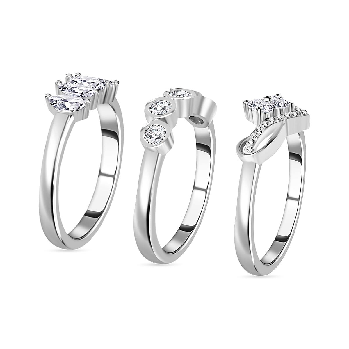 Set of 3 - Moissanite Fancy Ring in Rhodium Overlay Sterling Silver 1.01 Ct. 4297860 3
