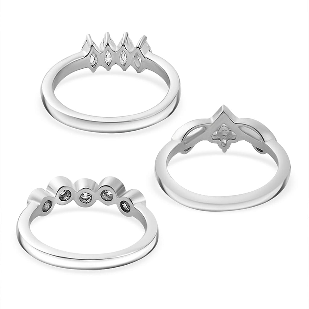 Set of 3 - Moissanite Ring in Rhodium Overlay Sterling Silver  1.01 Ct, Silver Wt.8.30 Gms.