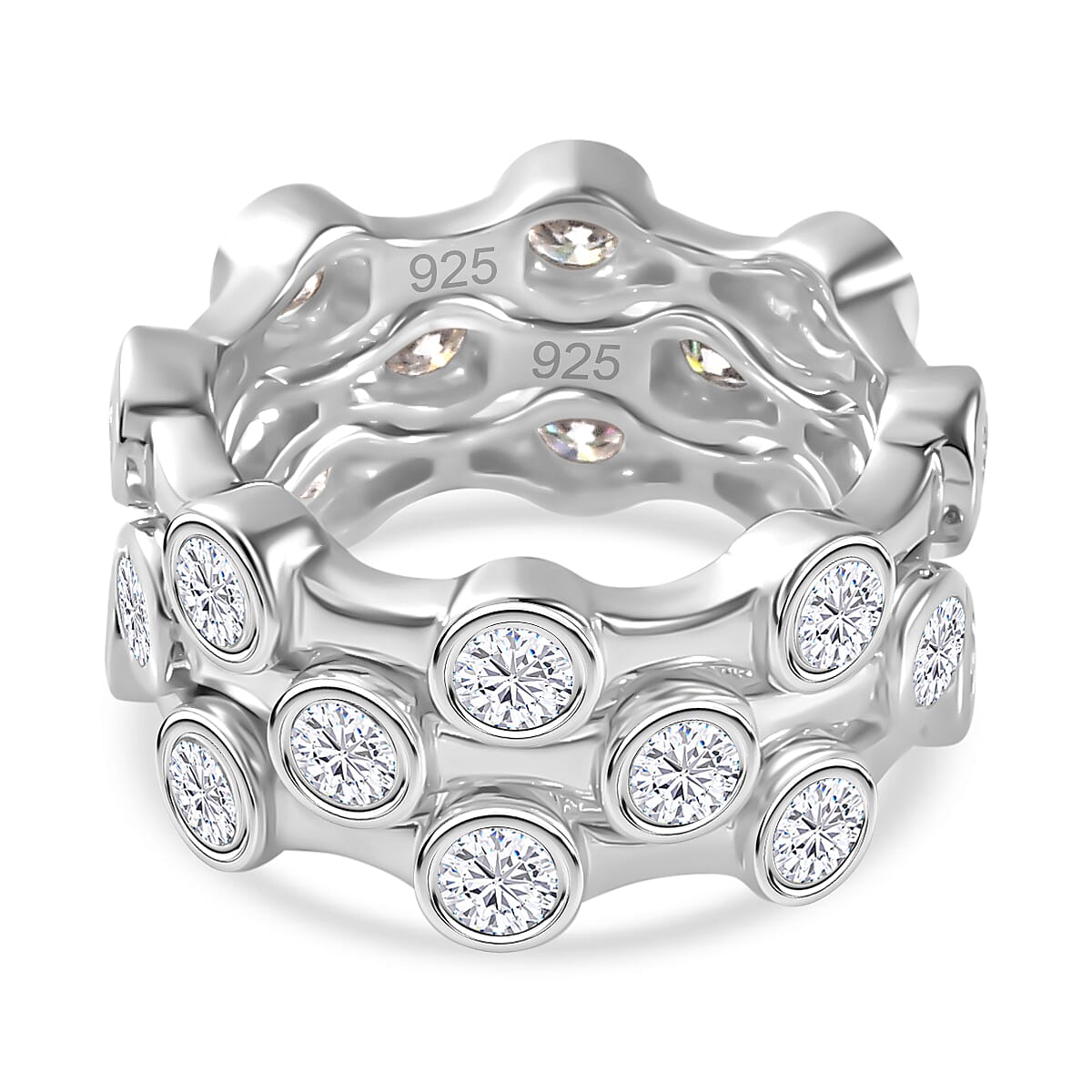 Set of 3 Deal - Moissanite Bubble Band Ring in Platinum Overlay Sterling 2.61 Ct, Silver Wt. 8 Gms V32711290 0