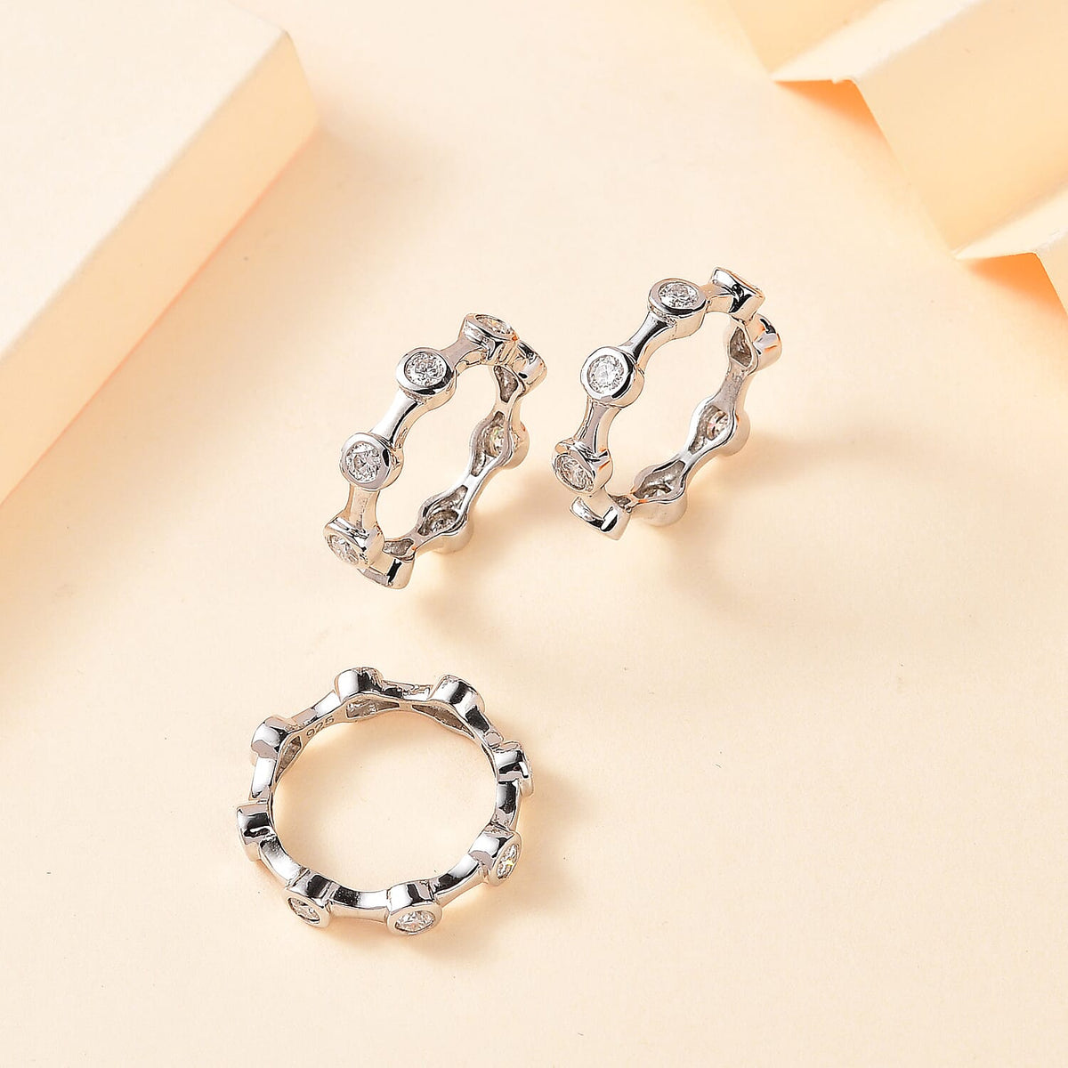 Set of 3 Deal - Moissanite Bubble Band Ring in Platinum Overlay Sterling 2.61 Ct, Silver Wt. 8 Gms V32711290 1