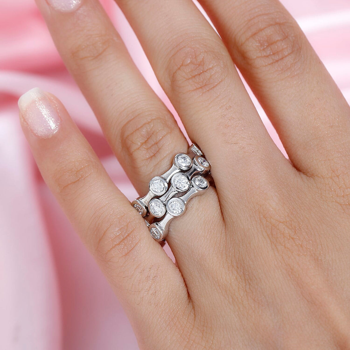 Set of 3 Deal - Moissanite Bubble Band Ring in Platinum Overlay Sterling 2.61 Ct, Silver Wt. 8 Gms V32711290 2