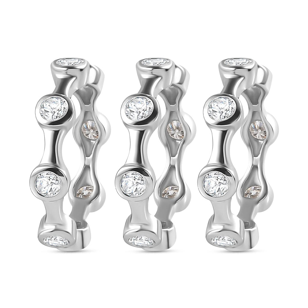 Set of 3 Deal- Moissanite Bubble Band Ring in Platinum Overlay Sterling 2.61 Ct, Silver Wt. 8 Gms
