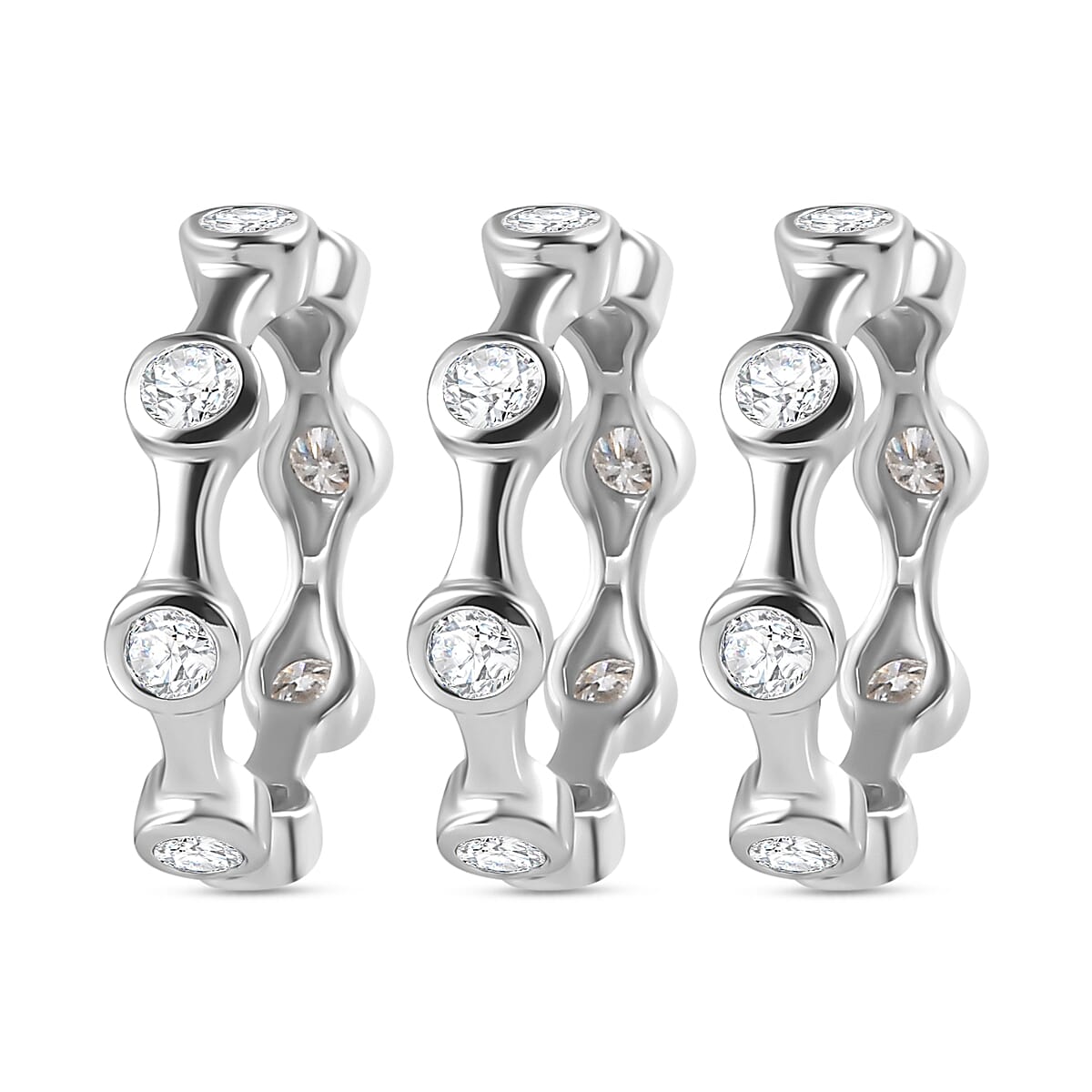 Set of 3 Deal - Moissanite Bubble Band Ring in Platinum Overlay Sterling 2.61 Ct, Silver Wt. 8 Gms V32711290 3