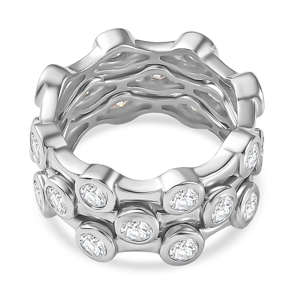 Set of 3 Deal- Moissanite Bubble Band Ring in Platinum Overlay Sterling 2.61 Ct, Silver Wt. 8 Gms