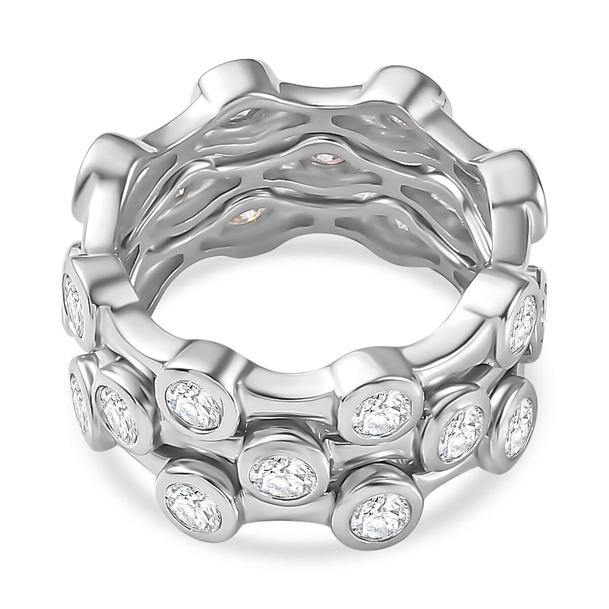 Set of 3 Deal - Moissanite Bubble Band Ring in Platinum Overlay Sterling 2.61 Ct, Silver Wt. 8 Gms V32711290 4