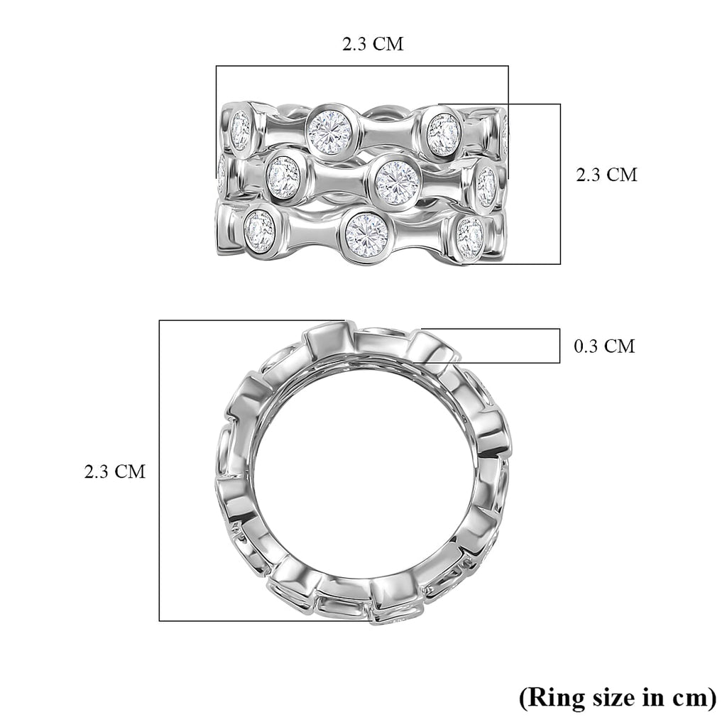 Set of 3 Deal- Moissanite Bubble Band Ring in Platinum Overlay Sterling 2.61 Ct, Silver Wt. 8 Gms