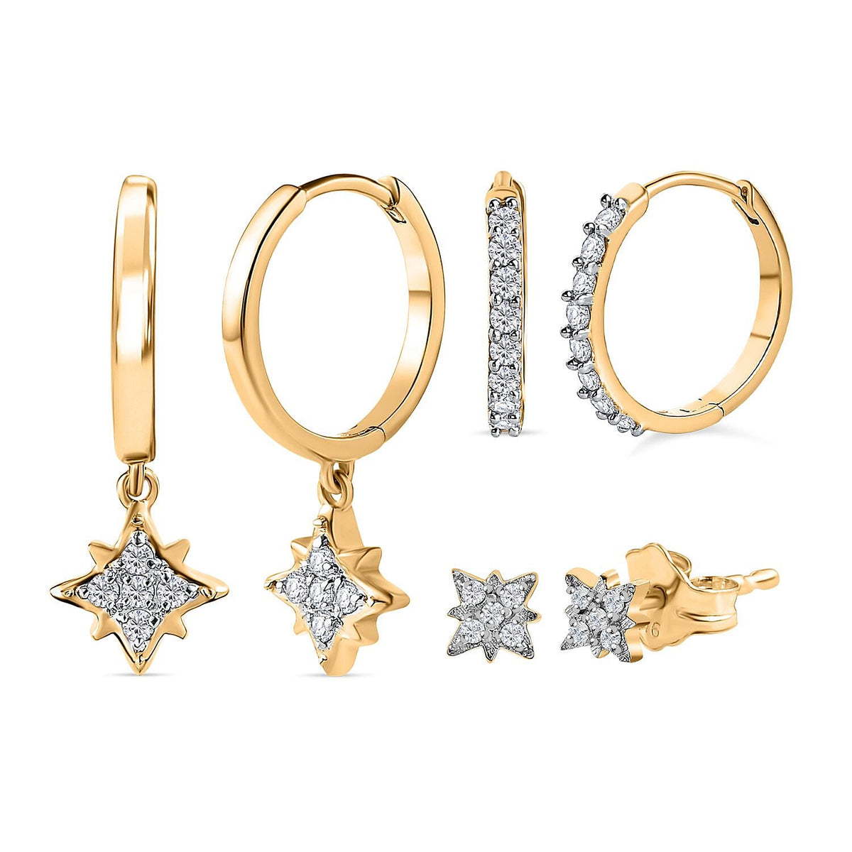 Set of 3 - Moissanite Earrings in 18K Vermeil Yellow Gold Plated Sterling Silver 4179075 0