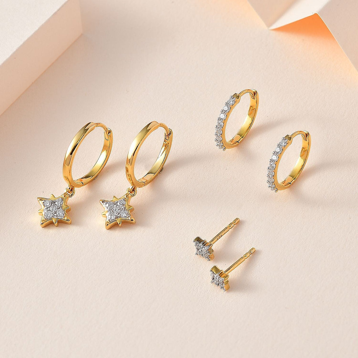 Set of 3 - Moissanite Earrings in 18K Vermeil Yellow Gold Plated Sterling Silver 4179075 1