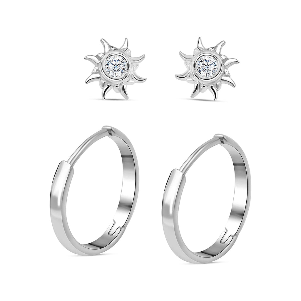 Set of 2 - Moissanite Stud & Hoop Earrings in Platinum Overlay Sterling Silver