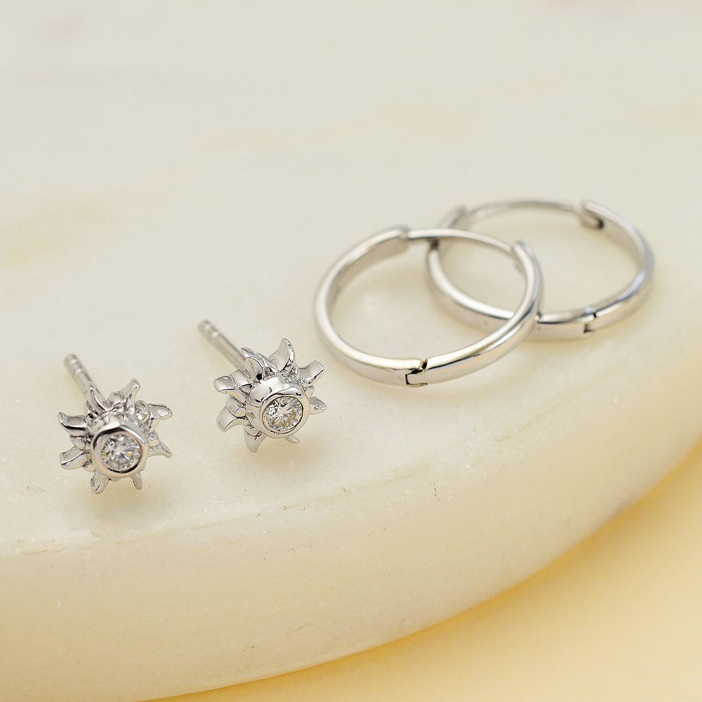 Set of 2 - Moissanite Stud & Hoop Earrings in Platinum Overlay Sterling Silver