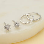 Set of 2 - Moissanite Stud & Hoop Earrings in Platinum Overlay Sterling Silver